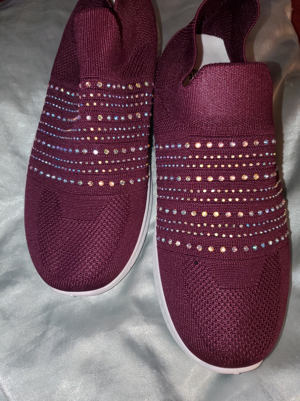 Women’s Slip-On Knit Sneakers with Decorative Studs - Burgundy